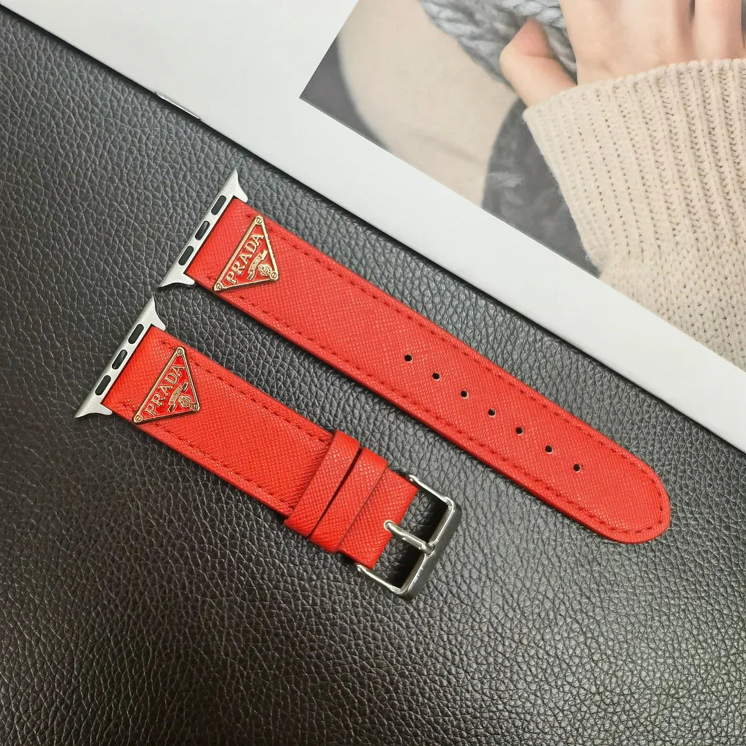 Double Triangle Monogram Label Leather Apple Watch Band mysite