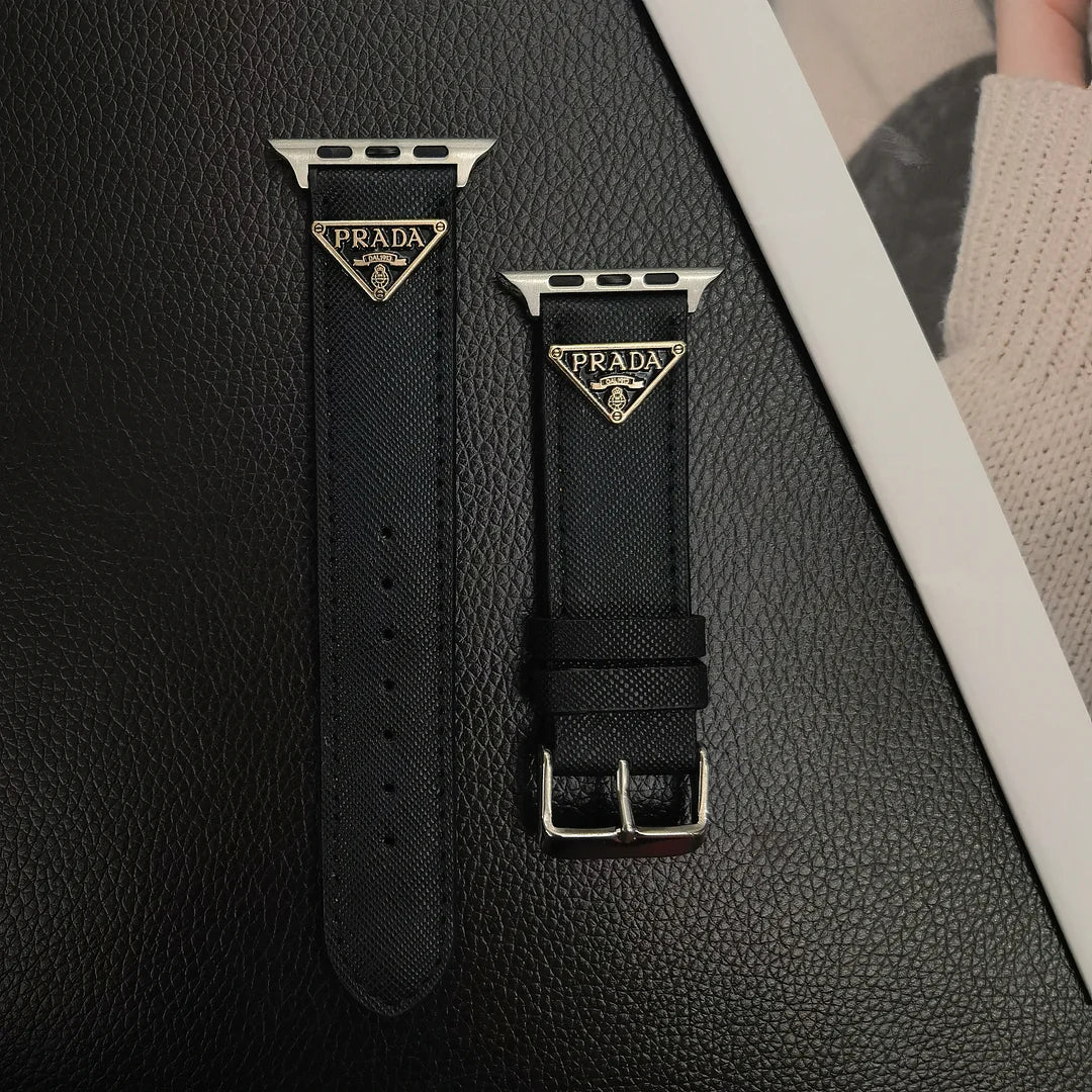 Double Triangle Monogram Label Leather Apple Watch Band mysite