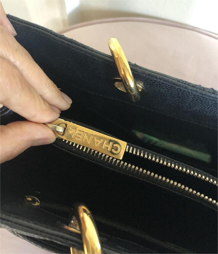 Authentic Chanel CC BlackGold Caviar Quilted Grand Shopping Tote mysite