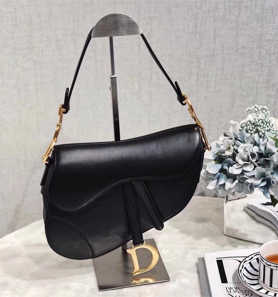 Dior Vintage Ostrich Black Leather Saddle Bag With Gold Ornaments mysite