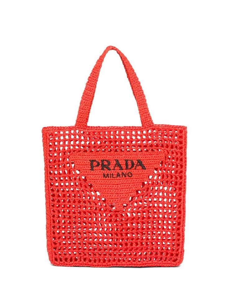 Prada Women's Natural Crochet Tote Bag-Orange mysite