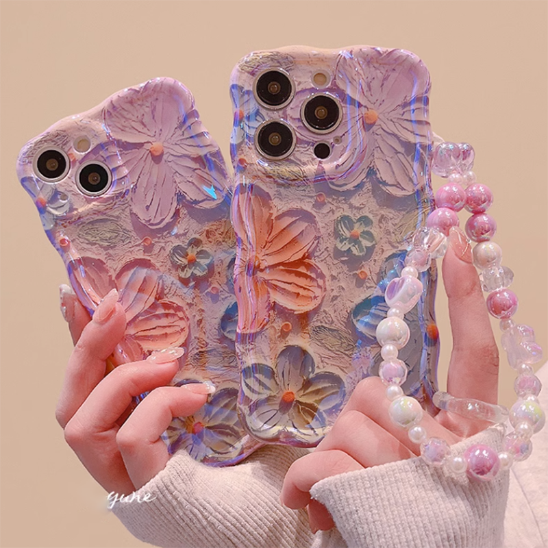 High Quality Blue Light Flower iPhone Case With Lanyard mysite