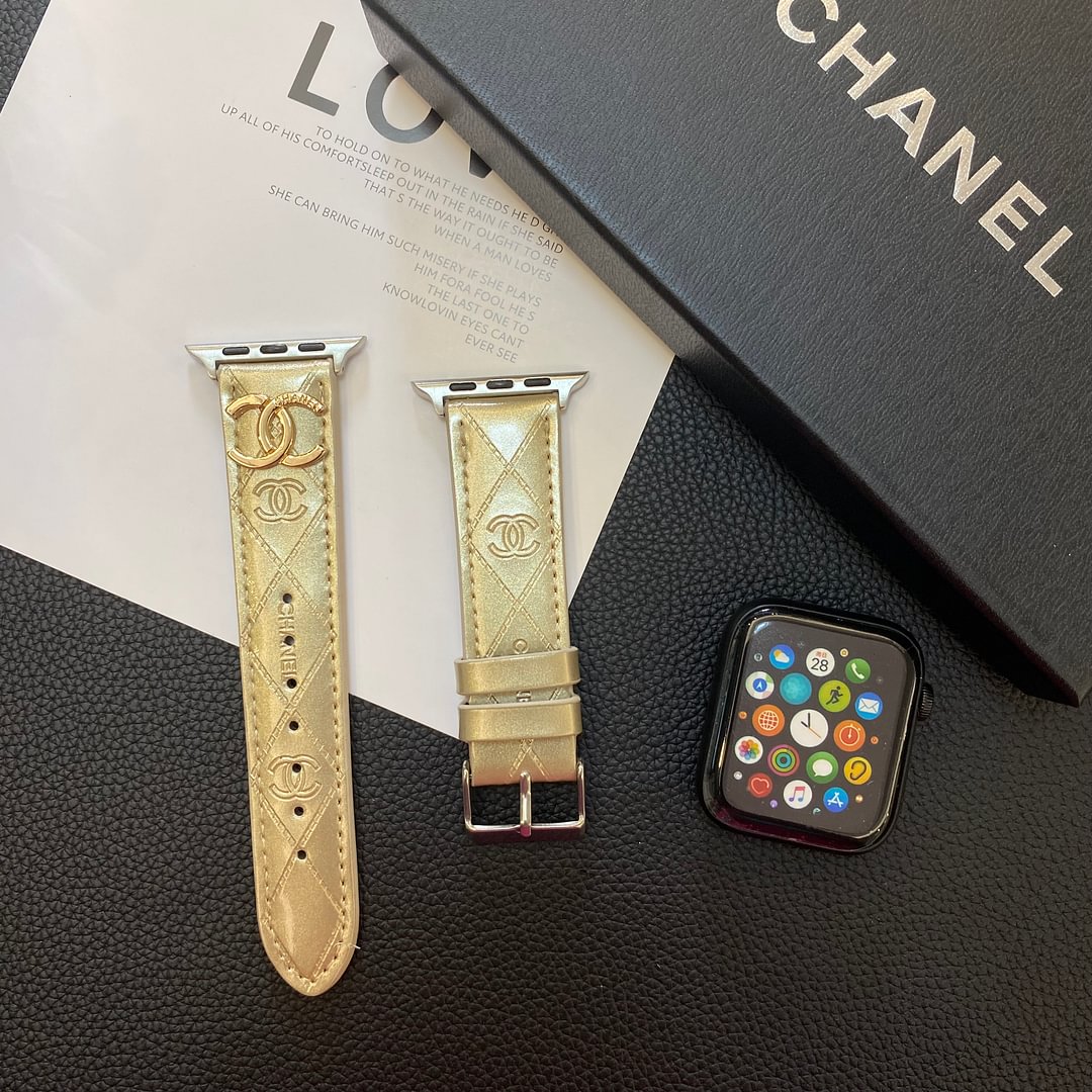 Glossy Leather Apple Watch Strap Luxury Metal Logo mysite
