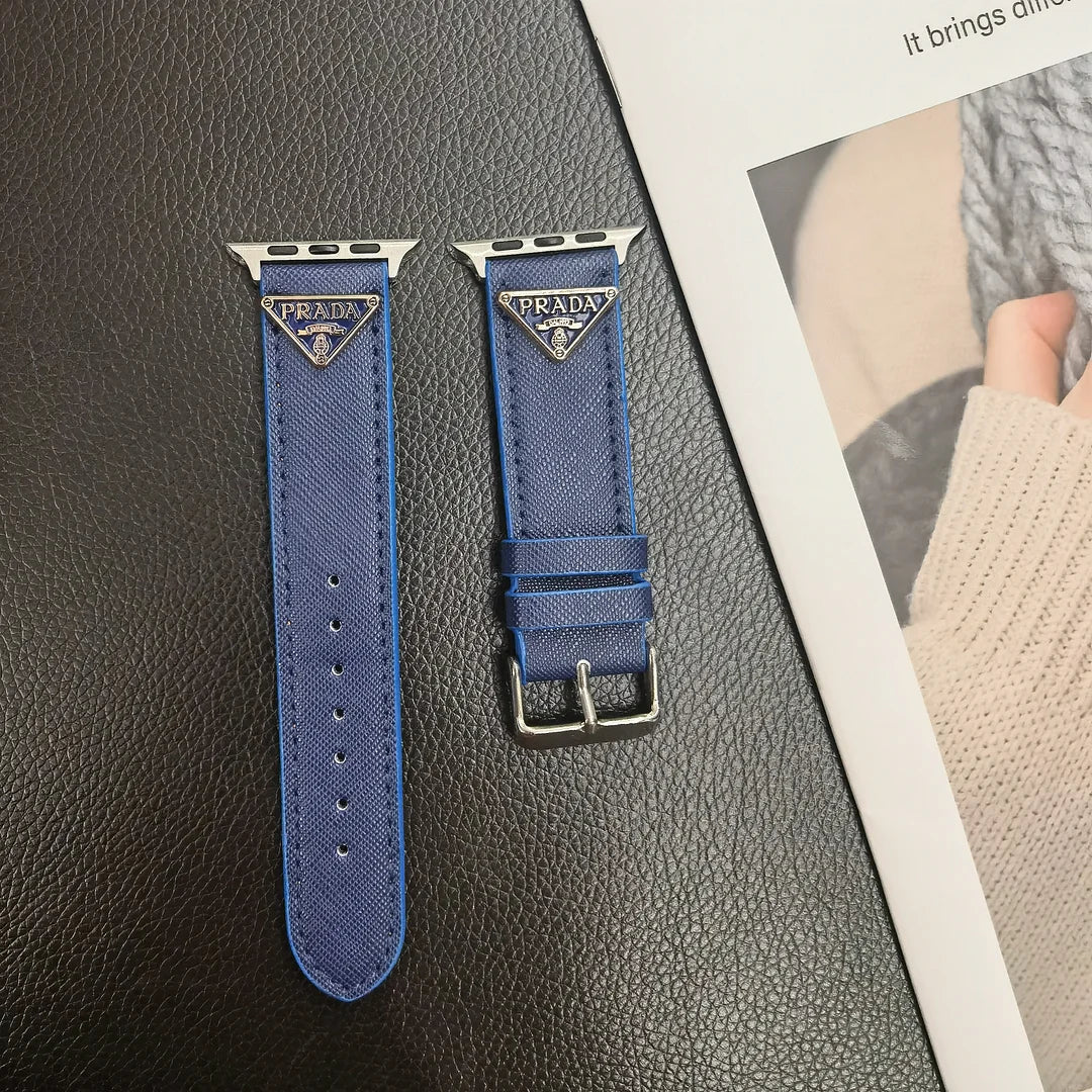 Double Triangle Monogram Label Leather Apple Watch Band mysite