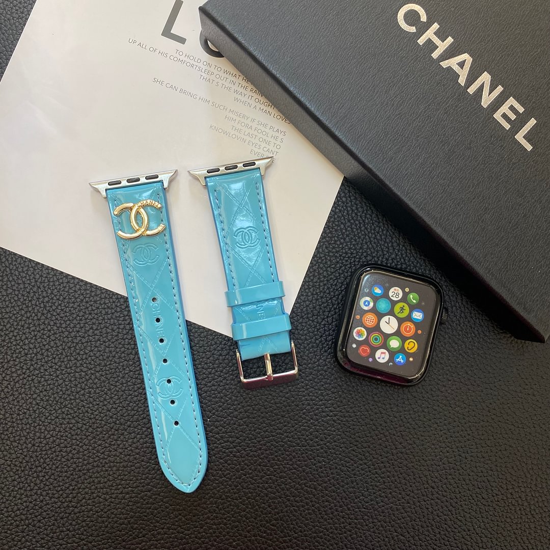 Glossy Leather Apple Watch Strap Luxury Metal Logo mysite
