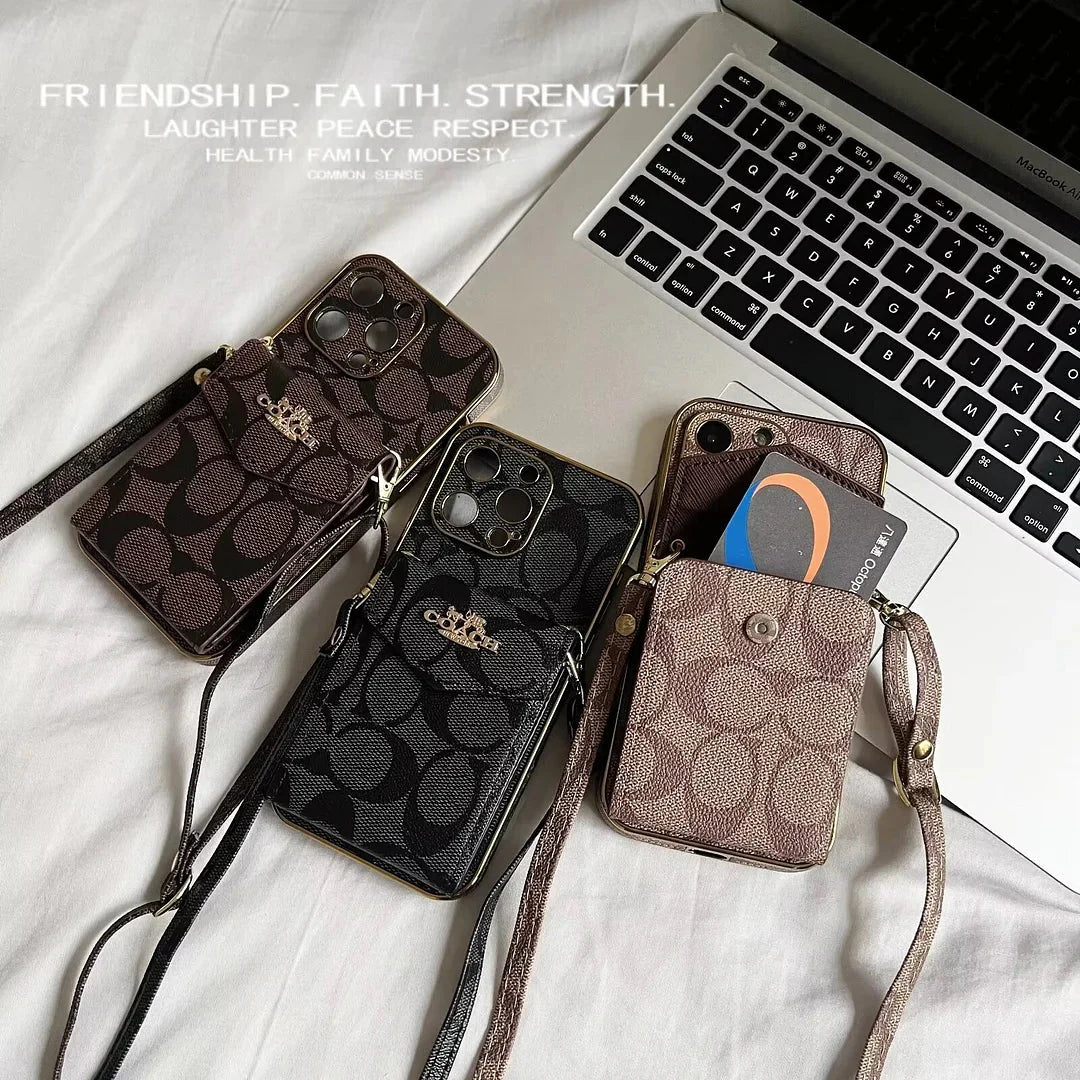 Coach Luxury Logo Accordion Card Holder Leather Crossbody Apple iPhone Cases mysite