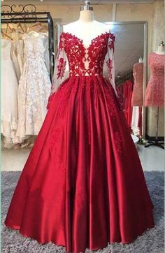 Cute Prom Dress, Ball Gown Prom Dress, Red Lace Evening Dress, Evening Dress With Sleeves, Evening Dress Lace   cg10427s mysite