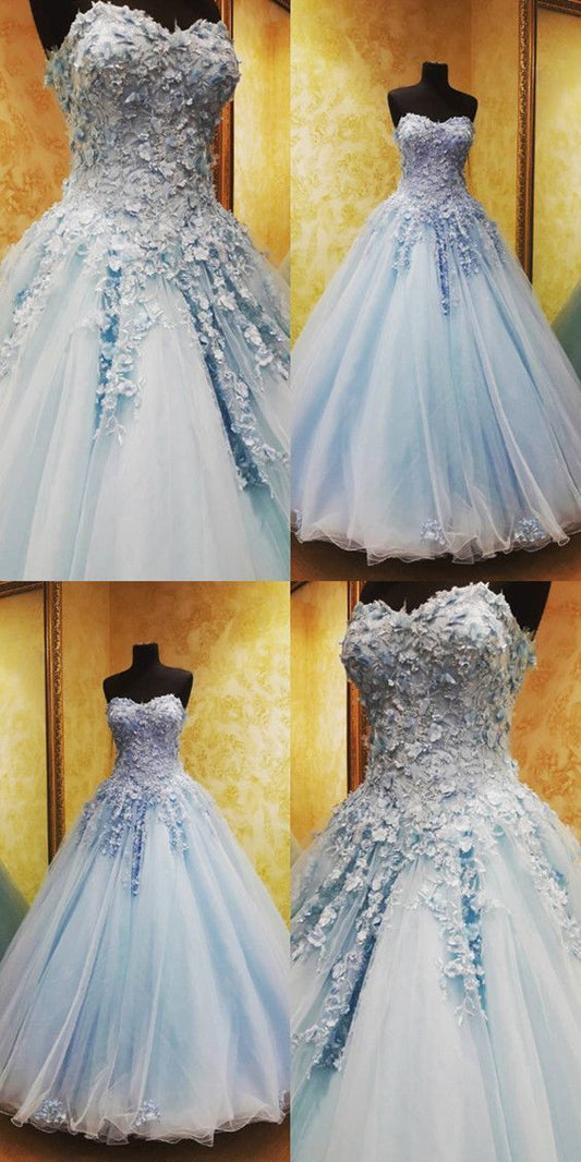 Charming Tulle Appliques Ball Gown Prom Dresses, Blue Quinceanera Dresses   cg10577s mysite