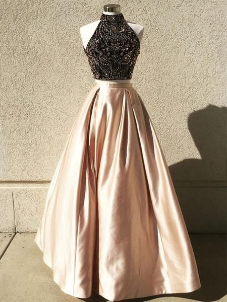 Gorgeous Two Piece Beaded Top High Neck Sleeveless Ball Gown Prom Dresses    cg10665s mysite
