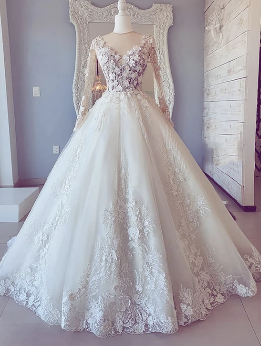 White lace long sleeve ball gown prom dress wedding dress   cg11015s mysite