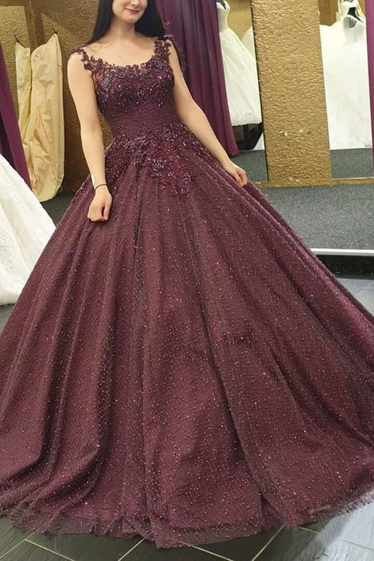 Burgundy Long Formal Ball Gown Prom Dresses With Lace Applique   cg11996s mysite