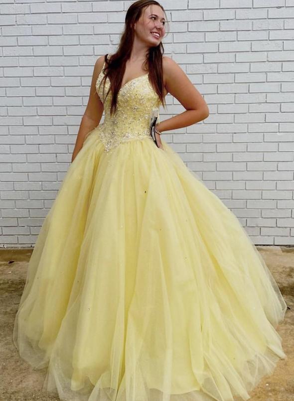 Yellow tulle beads long ball gown prom dress formal dress    cg13131s mysite