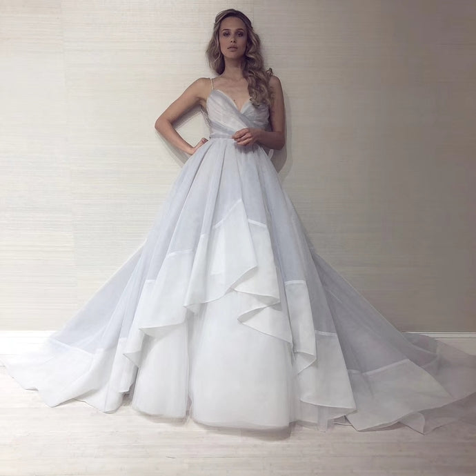 Sexy Backless Straps Gray Tulle Beading Ball Gown Prom Dress Graduation Party Gowns   cg13297s mysite