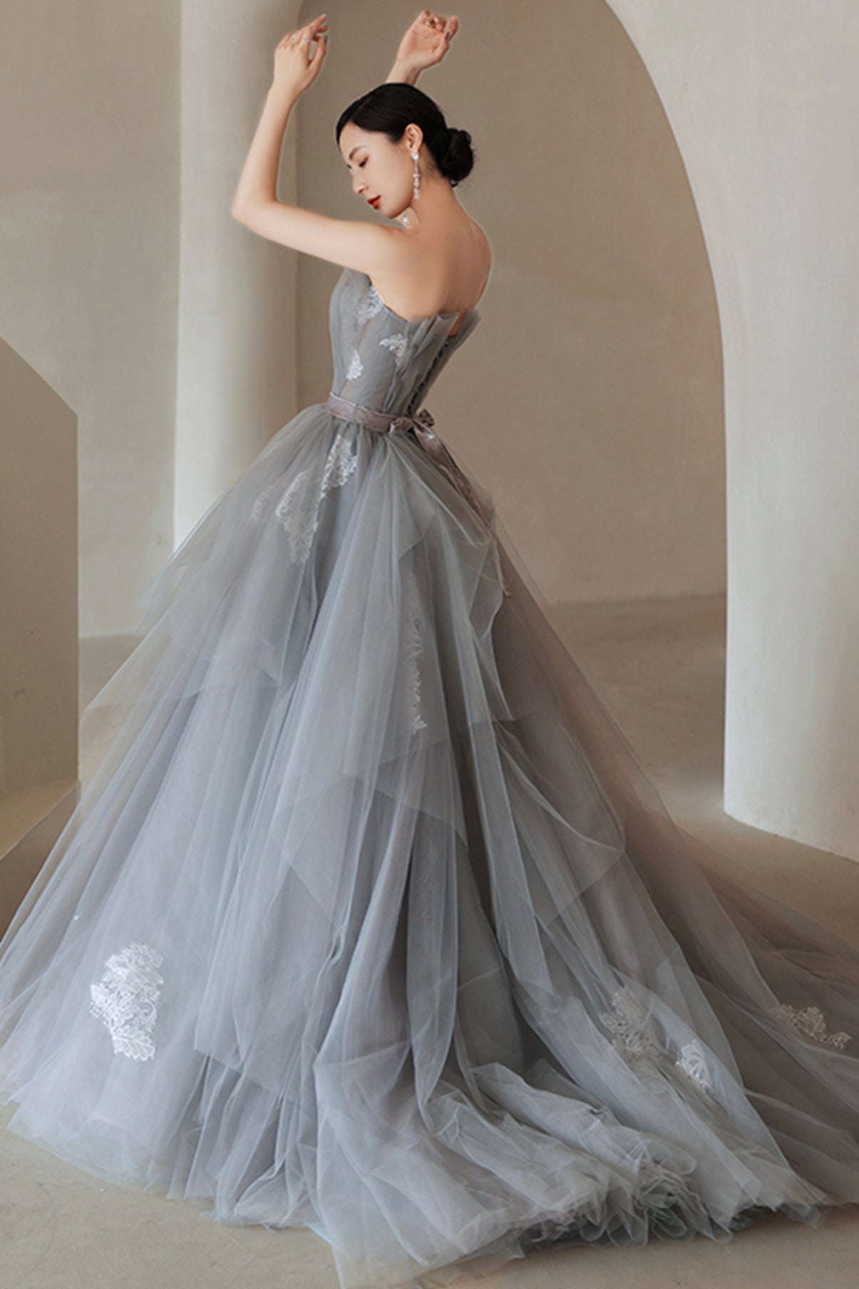 GRAY TULLE LACE LONG BALL GOWN PROM DRESS FORMAL DRESS     cg19971s mysite