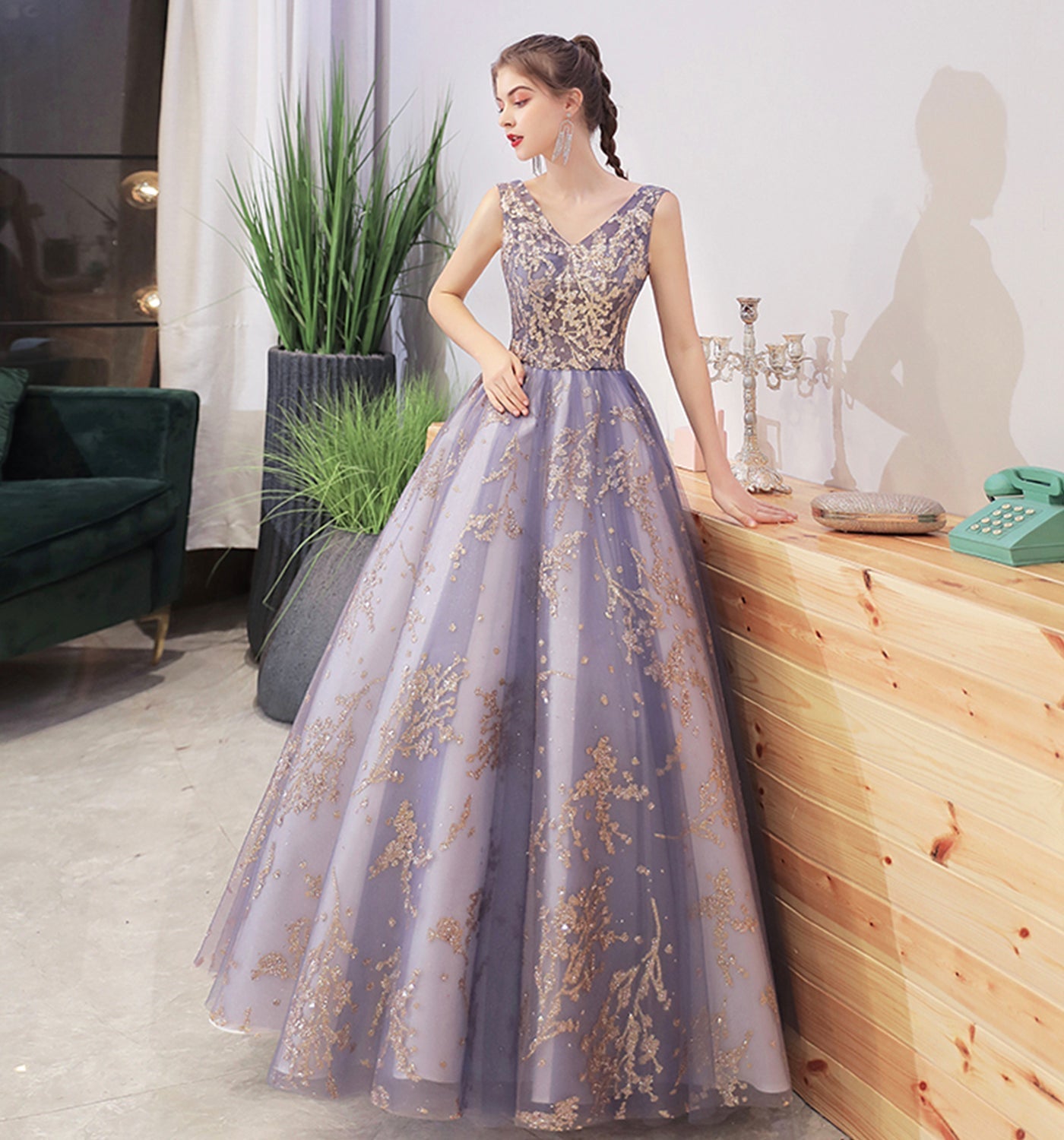 STYLISH V NECK TULLE SEQUINS LONG BALL GOWN PROM DRESS    cg21312s mysite