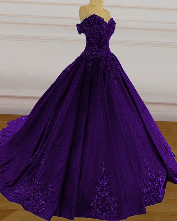 Purple wedding dresses lace ball gown prom dress off the shoulder for women    cg21852s mysite