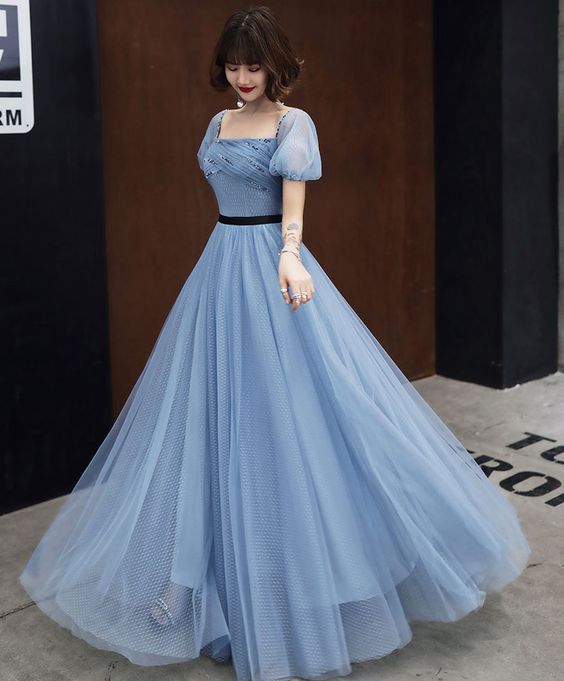 Elegant Blue Tulle Long Ball Gown prom Dress Evening Dress    cg21894s mysite
