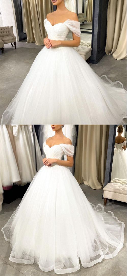 Simple princess wedding dresses tulle off the shoulder ball gown prom dress for women   cg22014s mysite