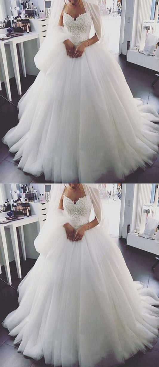 Elegant Lace Embroidery Wedding Dress V Neck Ball Gown prom dress, evening dress    cg22101s mysite