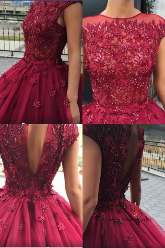 Red Tulle Ball Gown Prom Dress With Appliques, Sweet 16 Dress, Quinceanera Dresses    cg22322s mysite