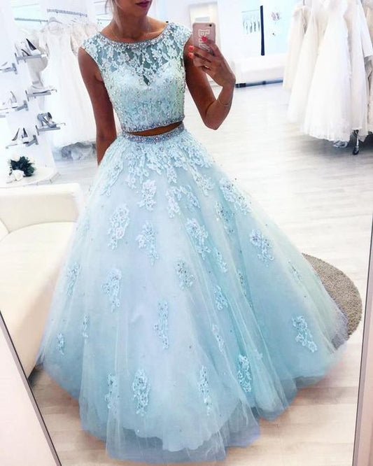 New Arrival Blue Two Pieces Tulle Beaded Ball Gown Prom Dresses      cg22724s mysite