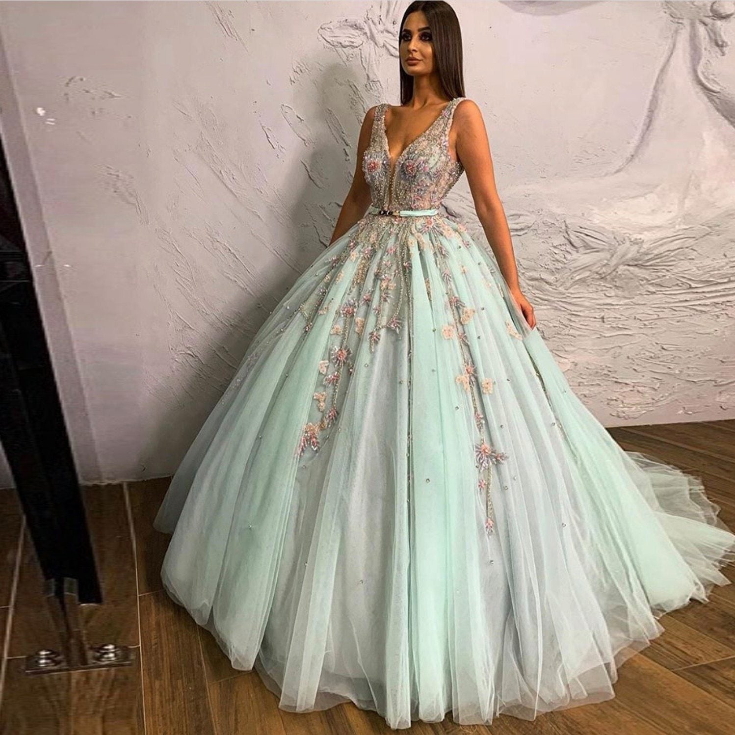 Elegant Crystal Embellished Tulle Ball Gown Prom Dresses       cg23669s mysite