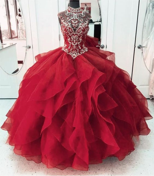 O-Neck Sleeveless Top Beads Ball Gown prom dress ,Tulle Quinceanera Dress  cg6339s mysite