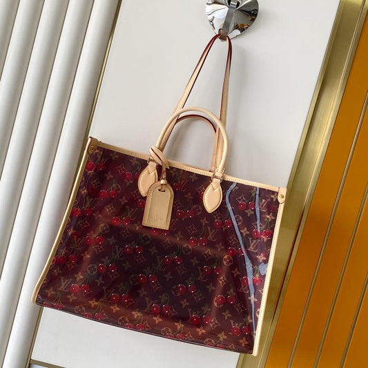 LV x TM OnTheGo GM Brown Beige Monogram Cherry Crystal & Cowhide mysite