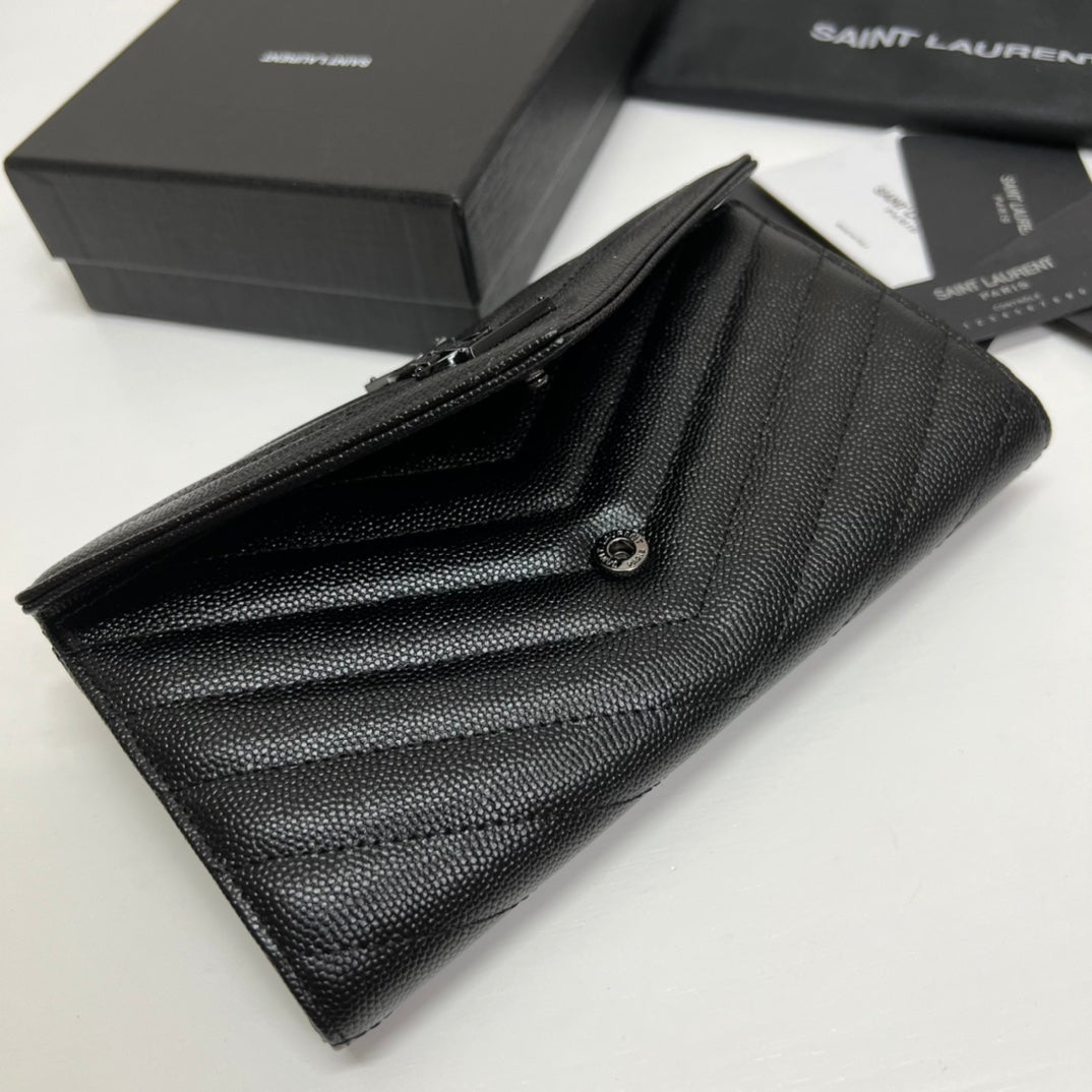 YSL Long Wallet Black Leather Black Tone 10767 19cm mysite