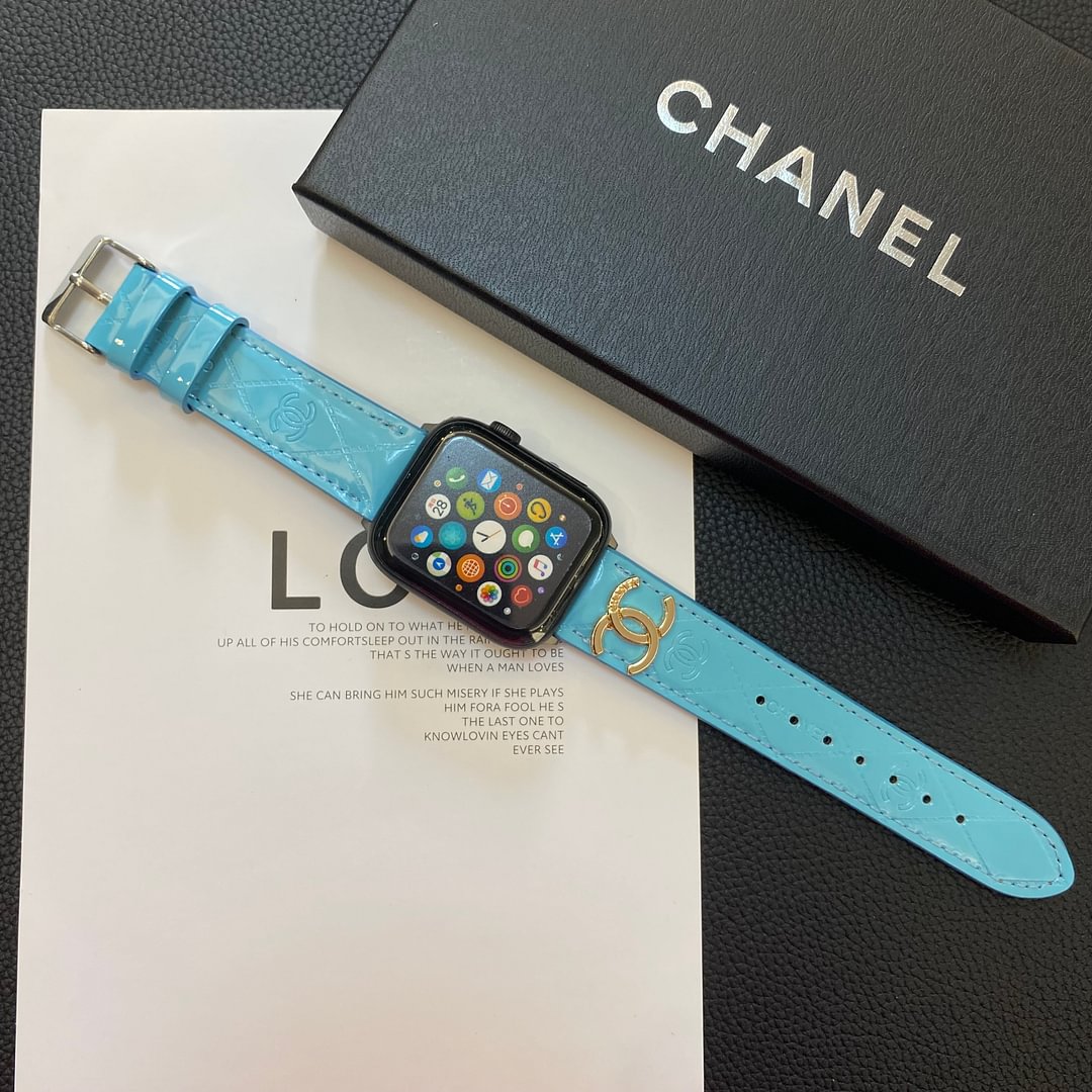 Glossy Leather Apple Watch Strap Luxury Metal Logo mysite