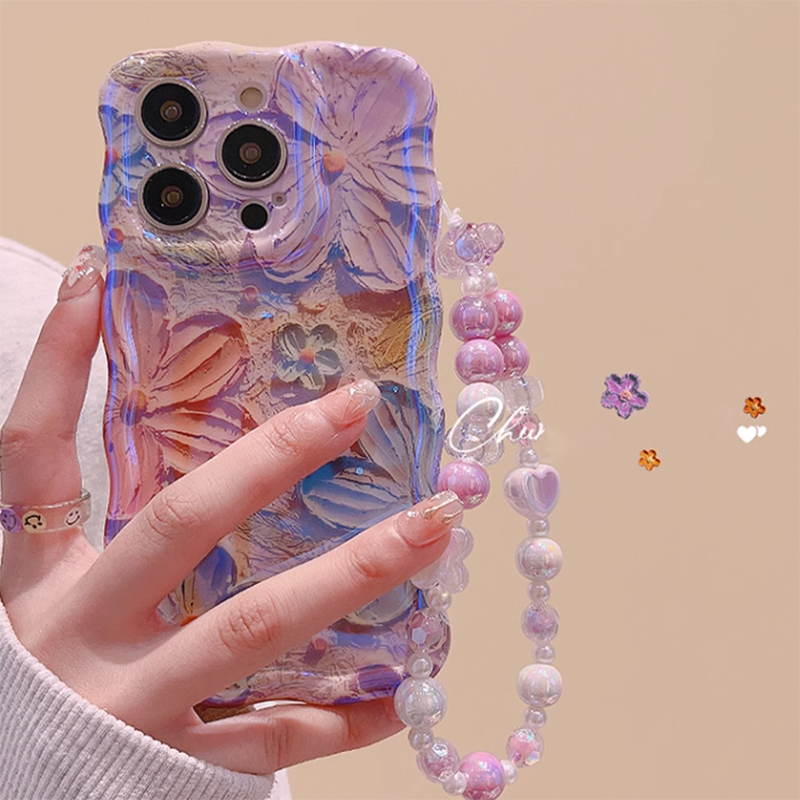 High Quality Blue Light Flower iPhone Case With Lanyard mysite