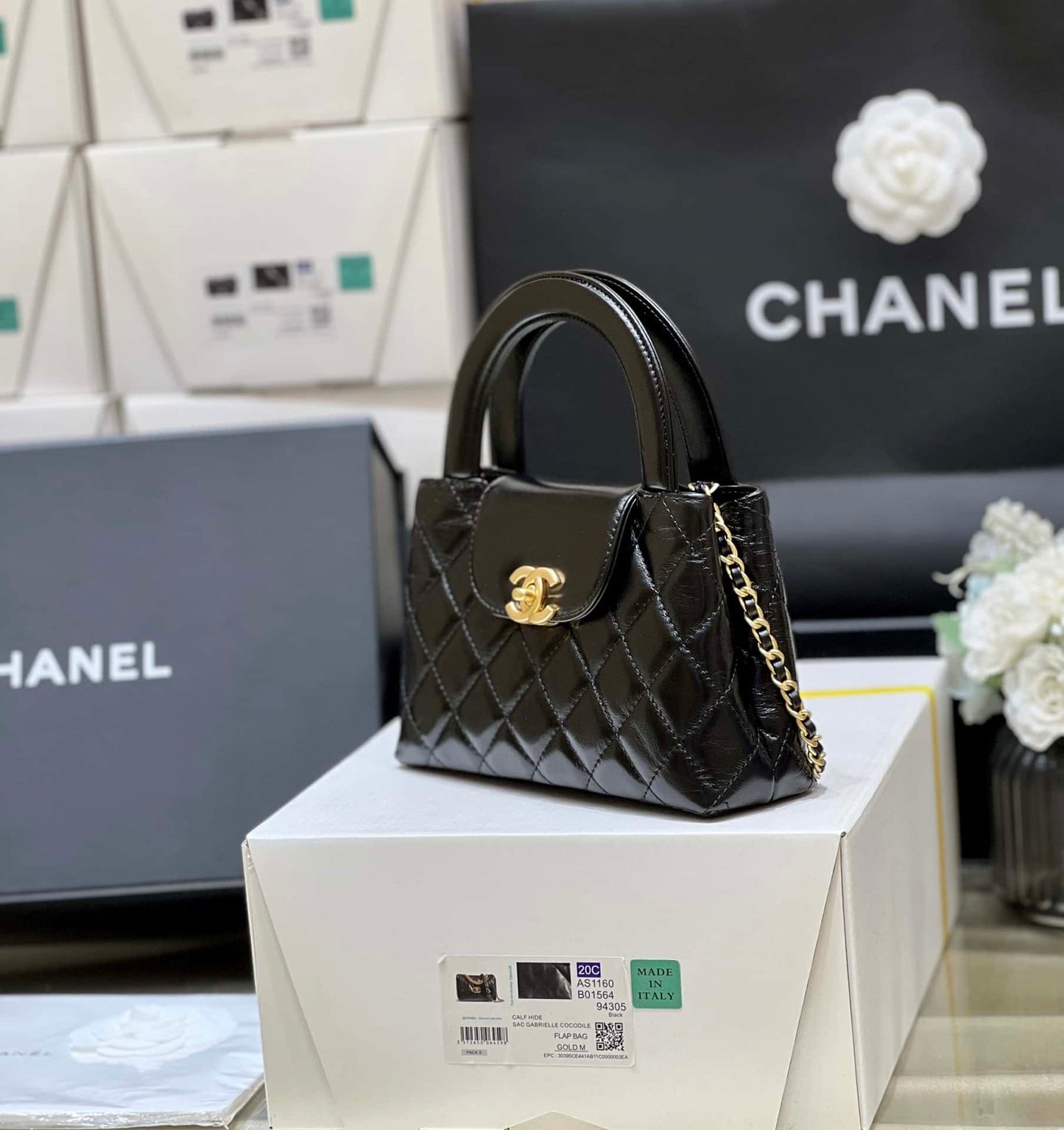 Chanel Kelly Mini Shopping Bag Mini 23K Shiny Aged Calfskin Black 13x19x7cm mysite
