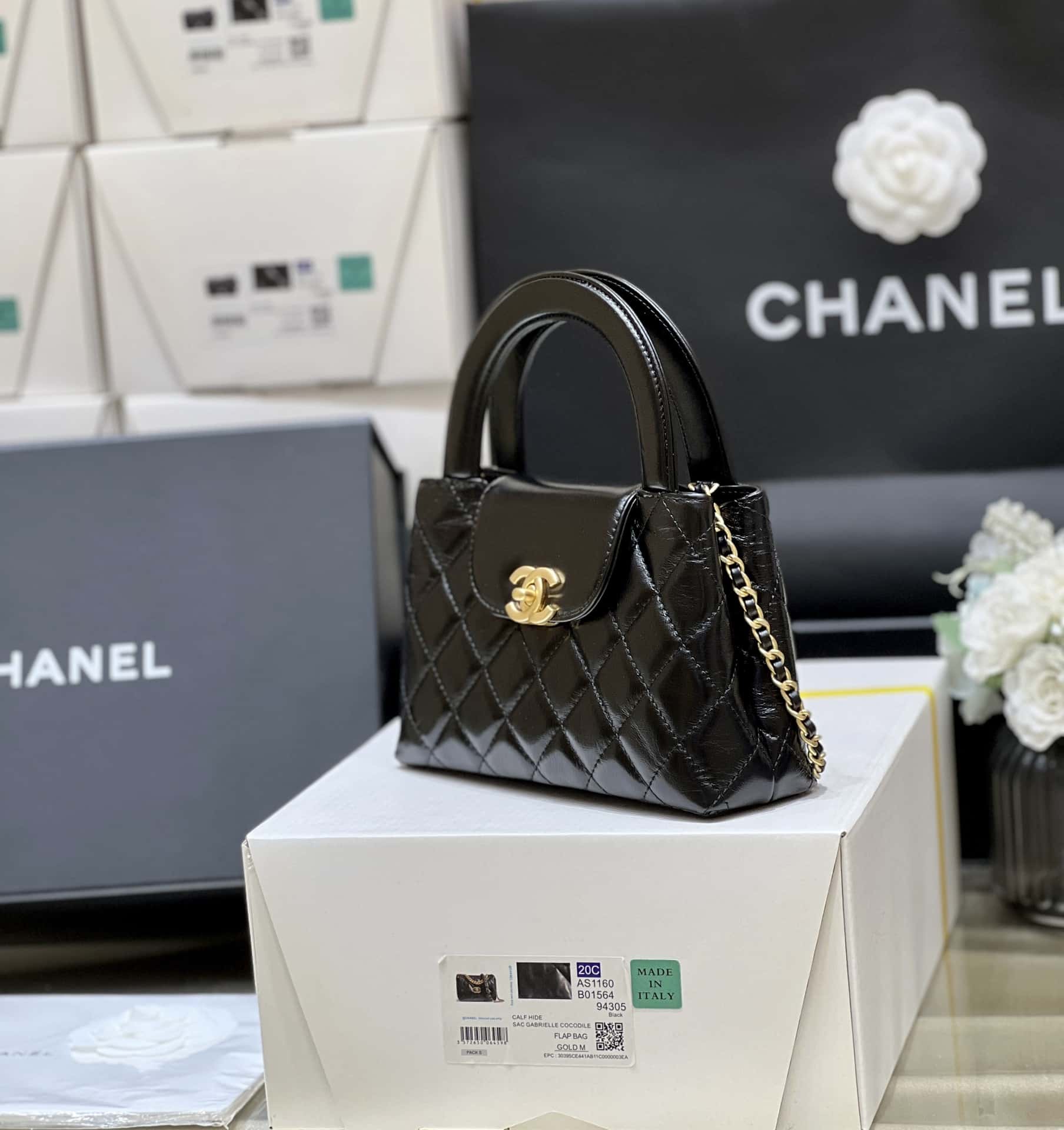 Chanel Kelly Mini Shopping Bag Mini 23K Shiny Aged Calfskin Black 13x19x7cm mysite