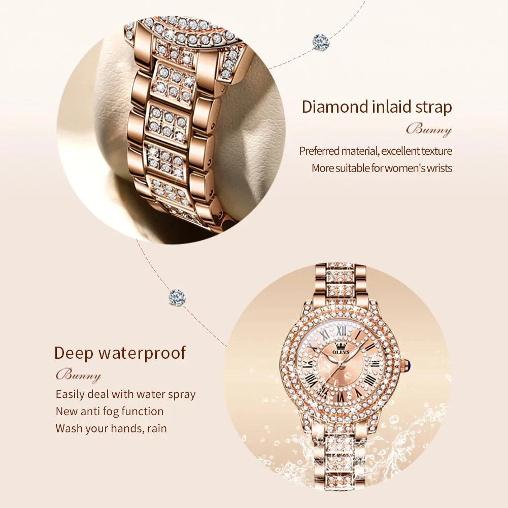 Diamond Éclat - Luxe Roman Dial Quartz Watchs-1 mysite