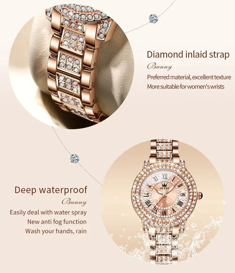 Diamond Éclat - Luxe Roman Dial Quartz Watchs-1 mysite