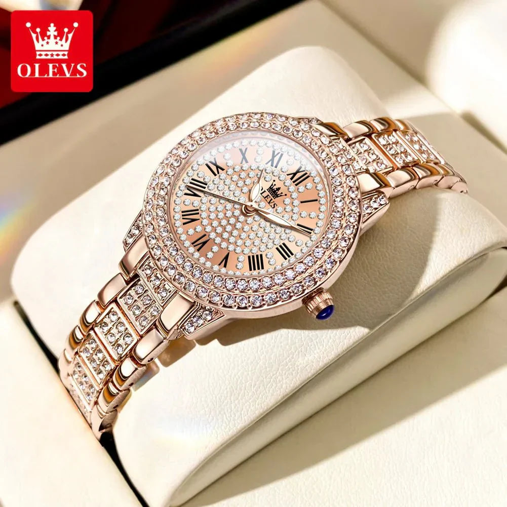 Diamond Éclat - Luxe Roman Dial Quartz Watchs-1 mysite