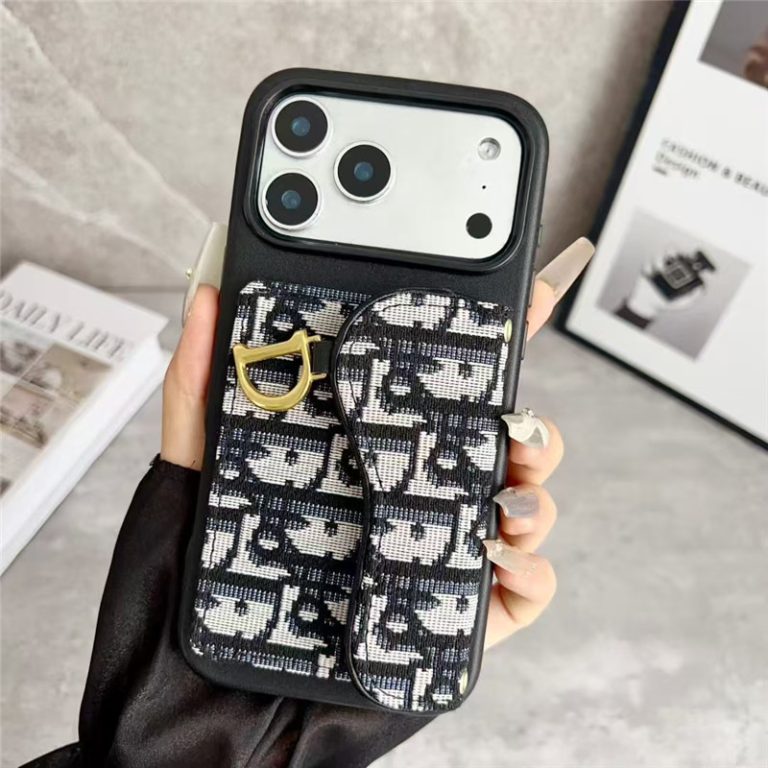 Dior Leather Phone Case With Card Holder For iPhone 17-12s mysite