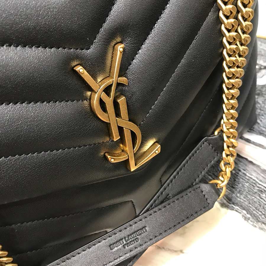 YSL Medium 32 Loulou Bag Black in Gold 32x22x11cm mysite