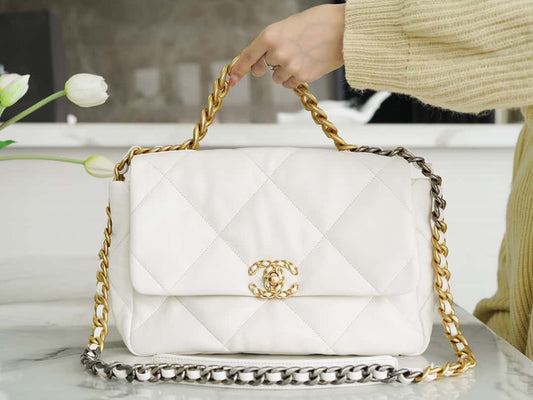 Chanel 19 Large Handbag Lambskin Gold AS1161 White mysite