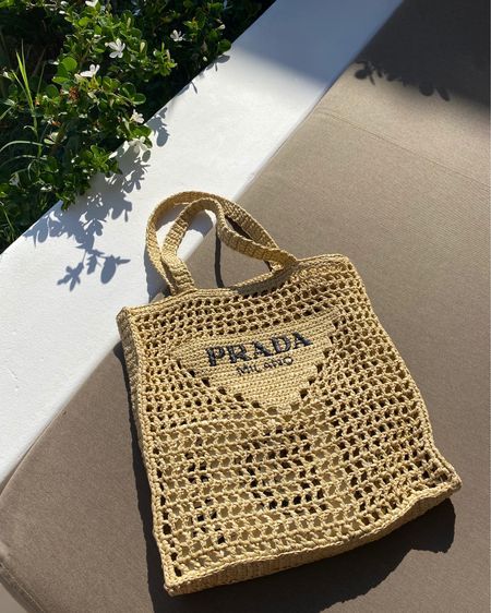 Prada Women's Natural Crochet Tote Bag-Khaki mysite