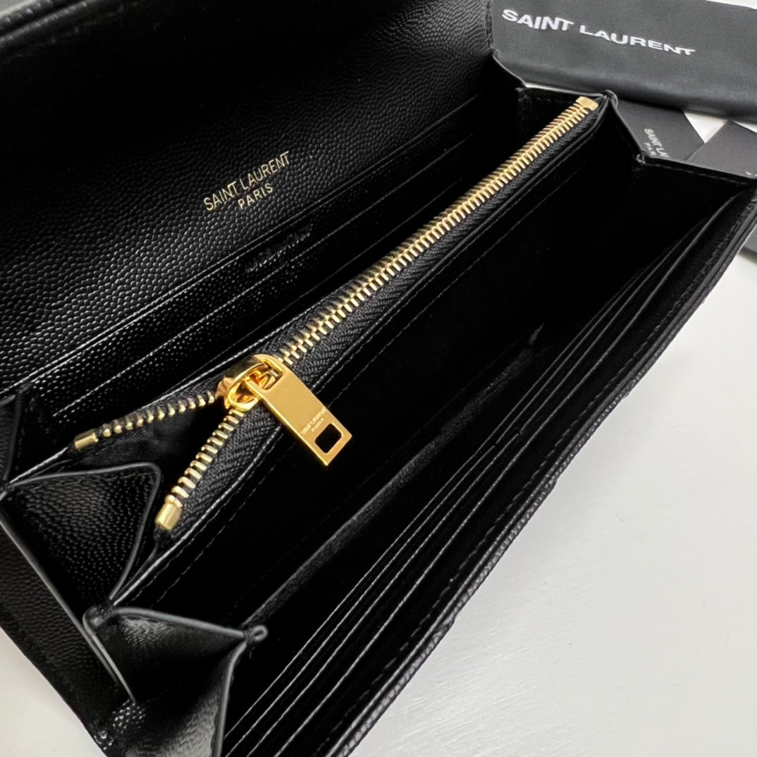 YSL Long Wallet Black Leather Gold Tone 10769 19cm mysite