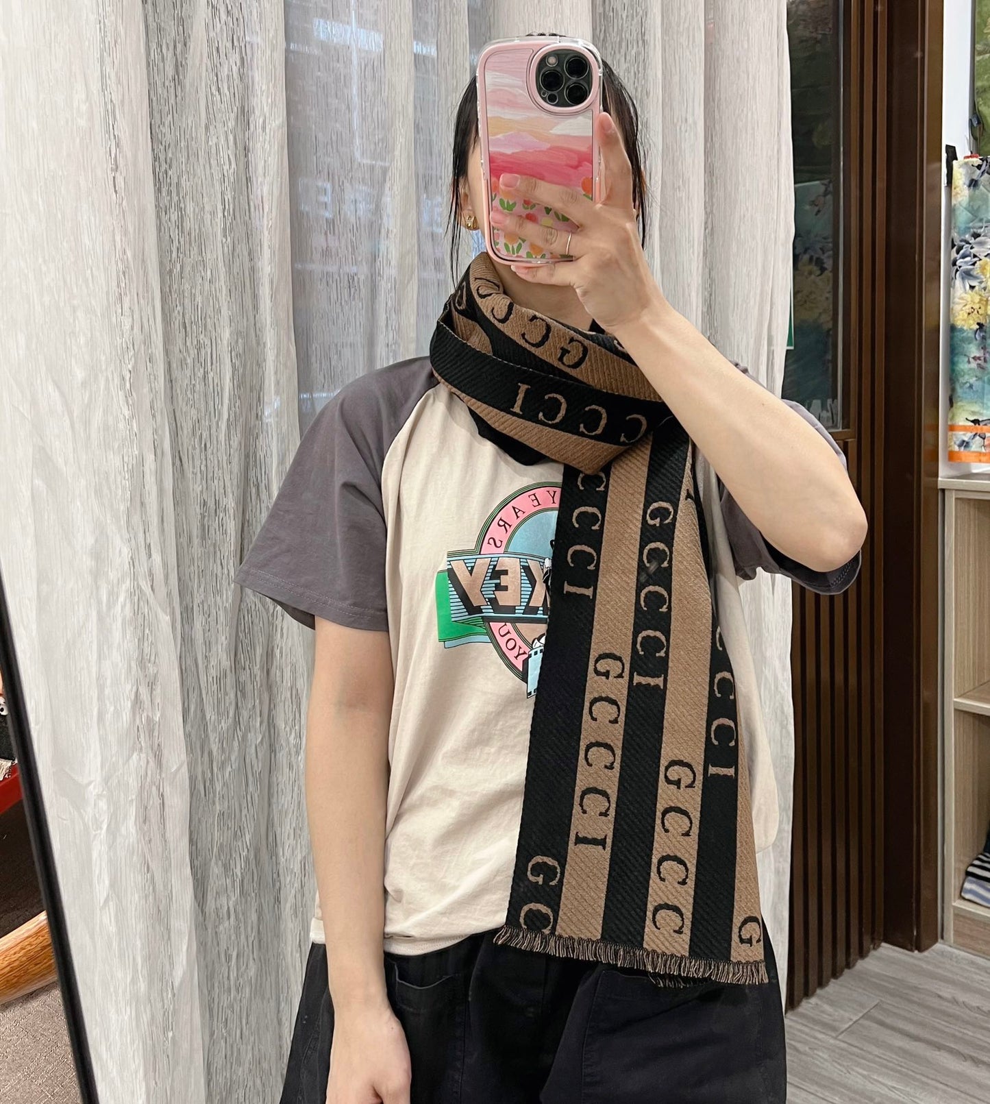 Striped Colorblock Jacquard Letter Scarf mysite