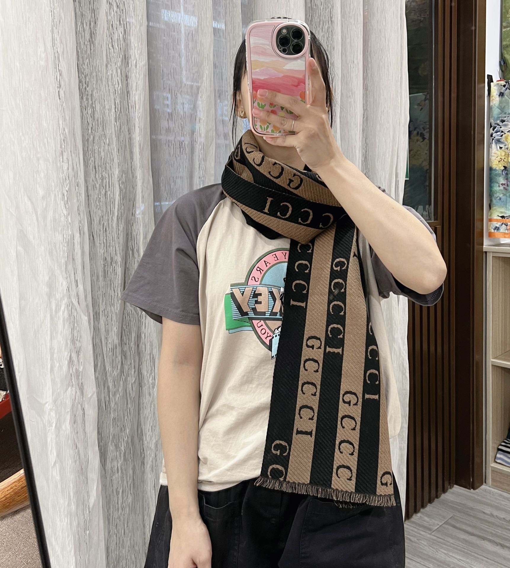 Striped Colorblock Jacquard Letter Scarf mysite