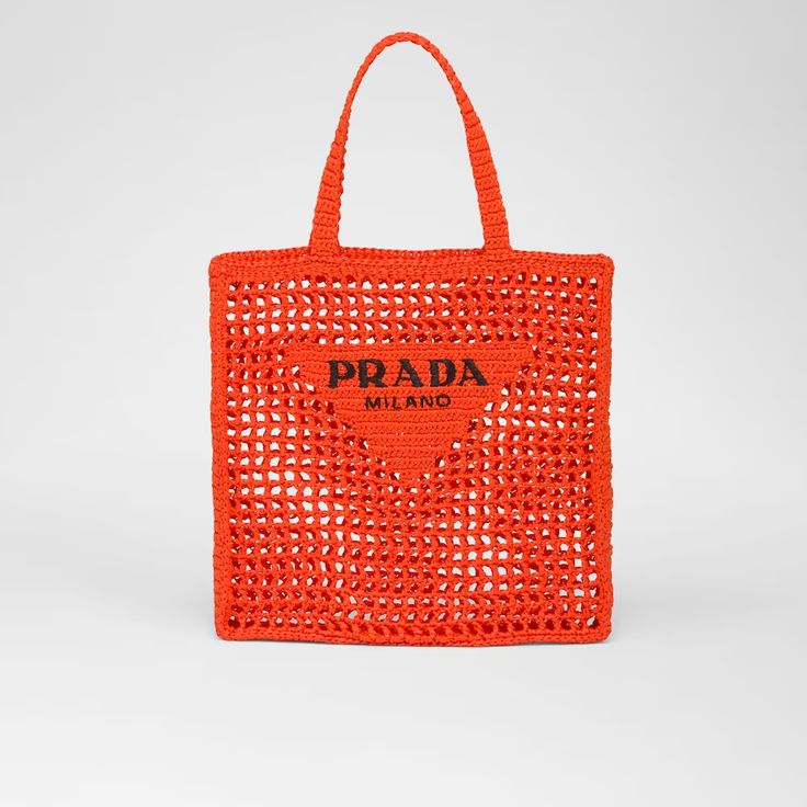 Prada Women's Natural Crochet Tote Bag-Orange mysite