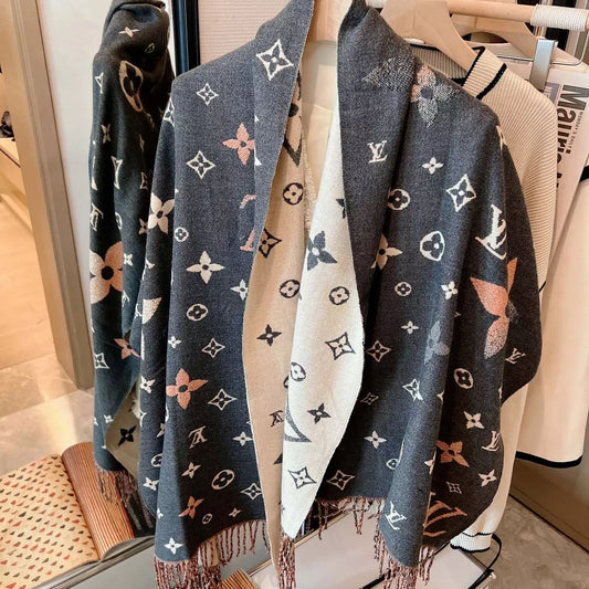 Trendy monogram jacquard fringed scarf mysite