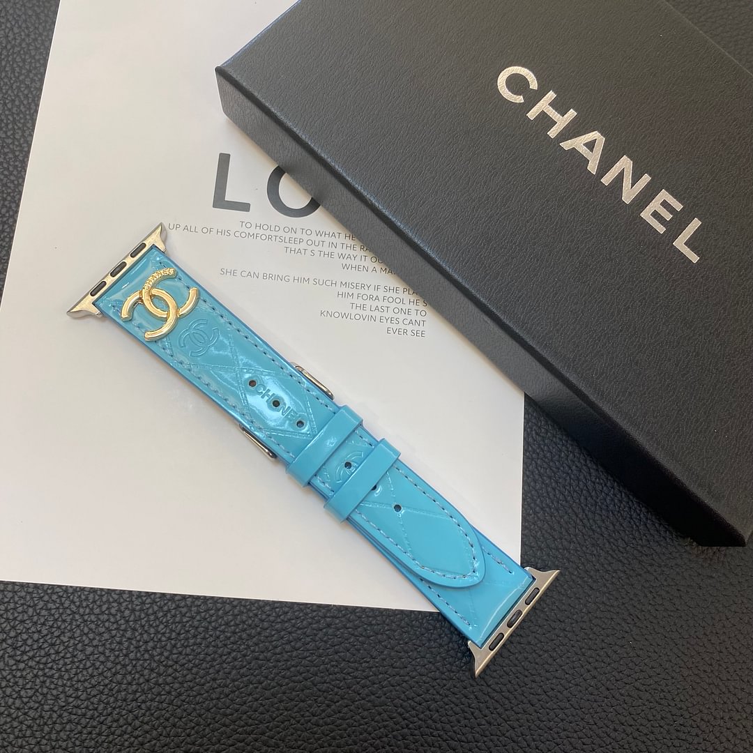 Glossy Leather Apple Watch Strap Luxury Metal Logo mysite