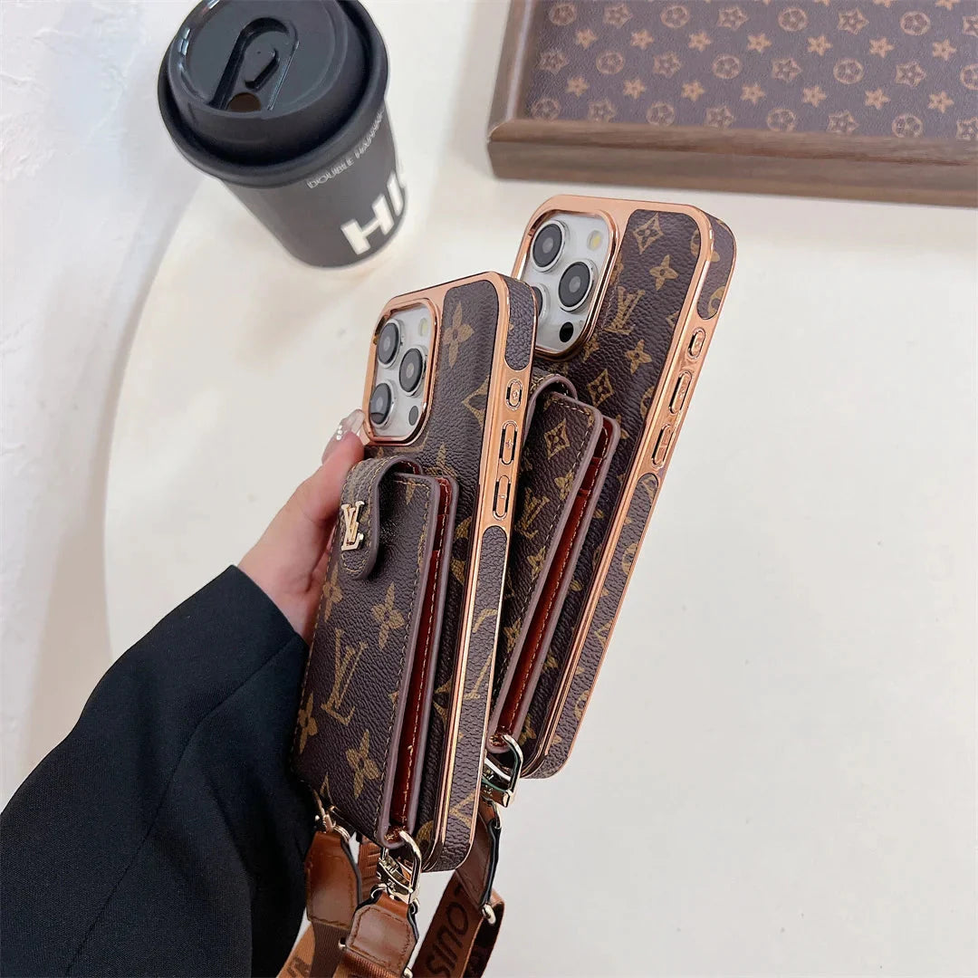 LUXURY ELECTROPLATING MONOGRAM CARD HOLDER CROSSBODY IPHONE CASEs mysite