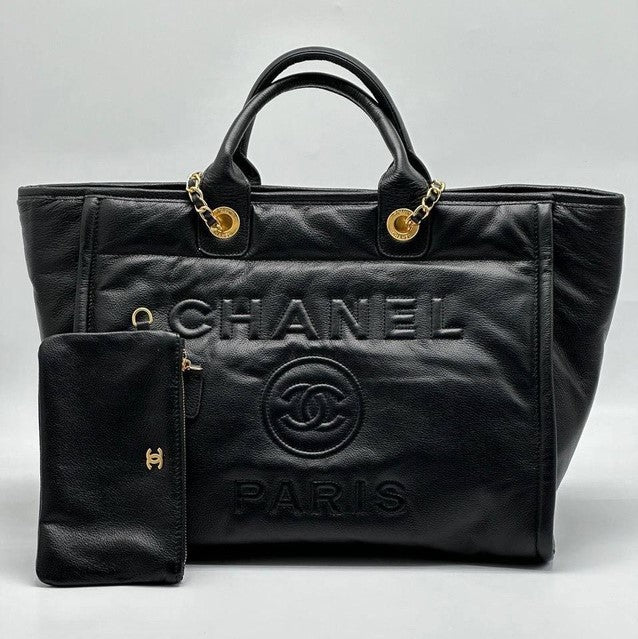 Chanel Deauville em Couro Preta Italiana Bag mysite