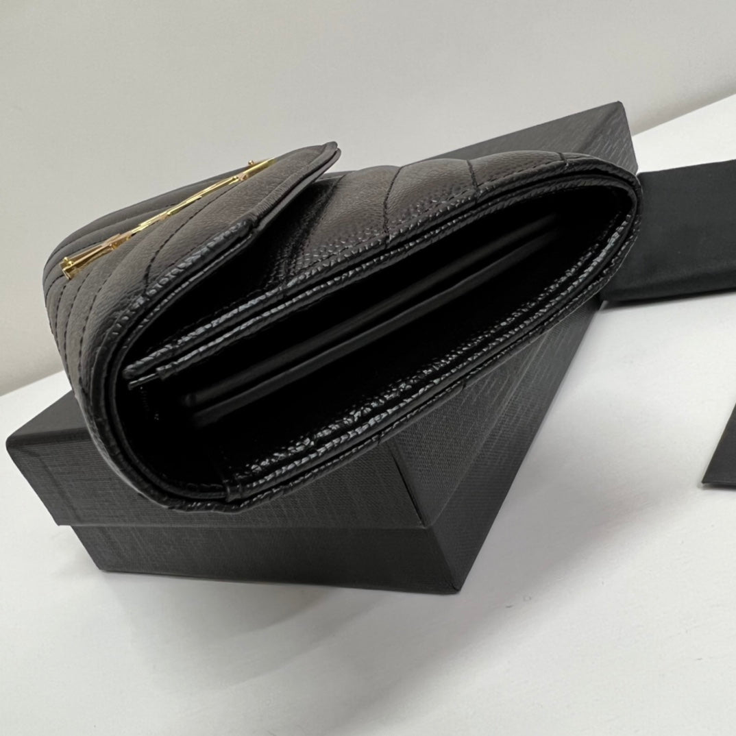 YSL Long Wallet Black Leather Gold Tone 10769 19cm mysite