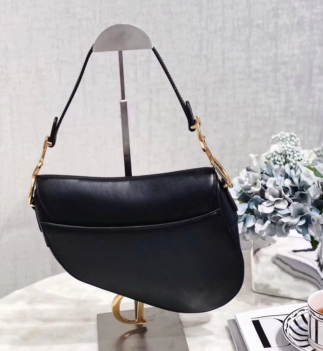 Dior Vintage Ostrich Black Leather Saddle Bag With Gold Ornaments mysite
